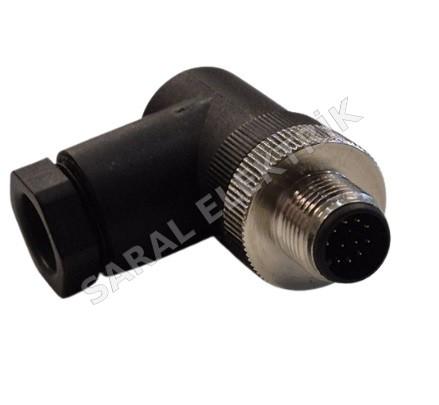 M12 12 Pin  90° Seyyar Erkek Konnektör