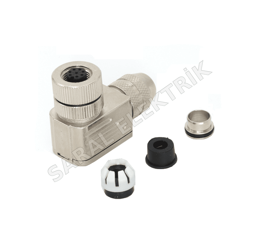 M12 8 Pin A Kodlu 90° Metal Dişi Konnektör 