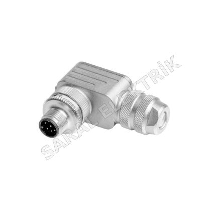M12 8 Pin A Kodlu 90° Erkek Konnektör 